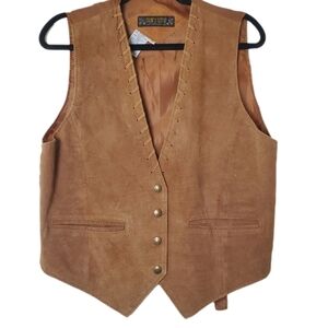Don't Stop Men's Vintage Brown Suede Leather Western Vest With Snaps & Laced Up